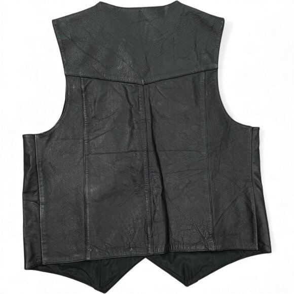 FMC Black Leather Snap Button Biker Motorcycle Vest Men's Large 46 - Picture 2 of 13